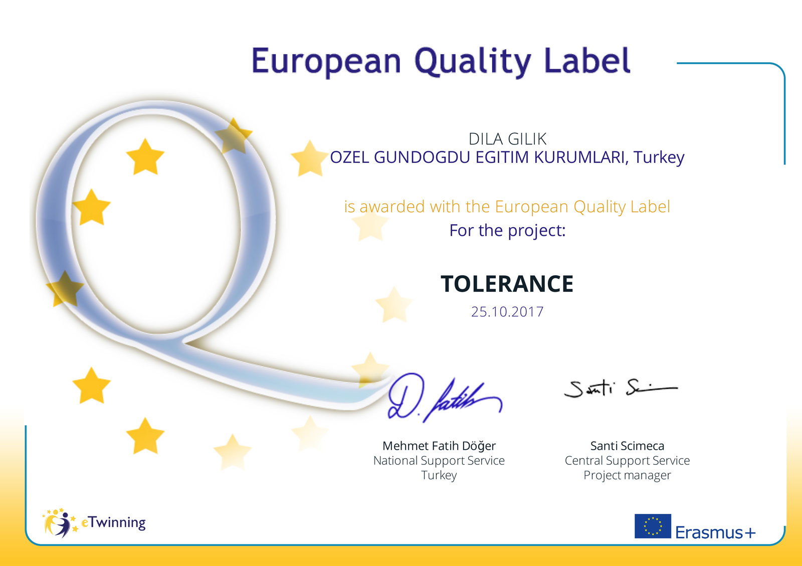 TOLERANCE – “Avrupa Kalite Ödülü” aldığımız projemiz